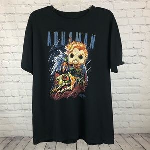 Men’s Pop! Tees Aquaman short sleeve black t-shirt in size XL